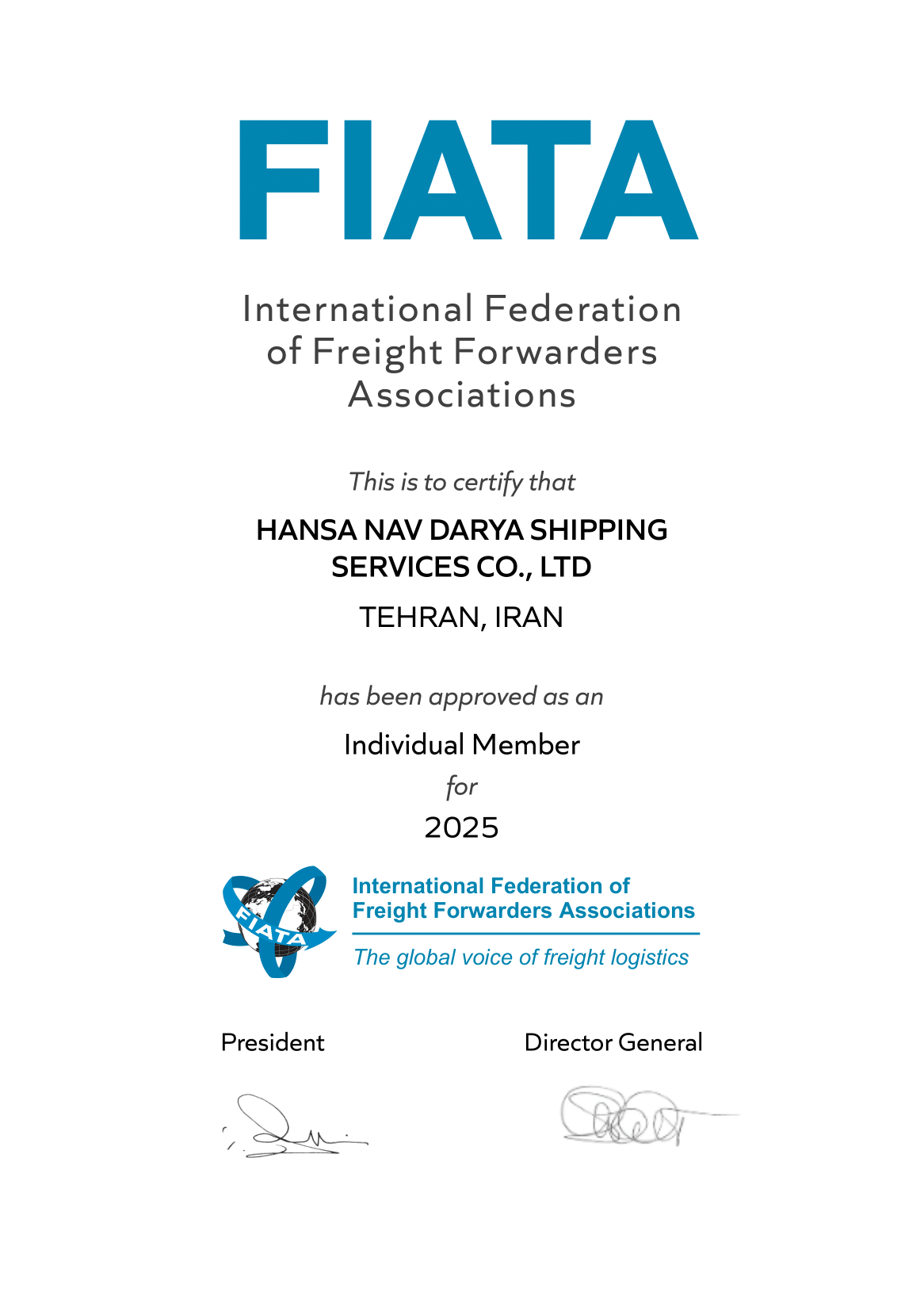 عضو سازمان بین المللی FIATA
